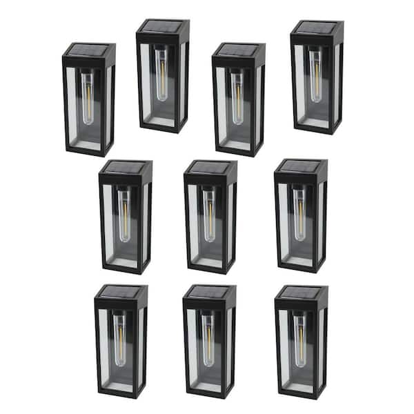 10 Lumen Black Outdoor Solar Wall Lantern Sconce Light with Integrated LED Bulb (10-Pack)
