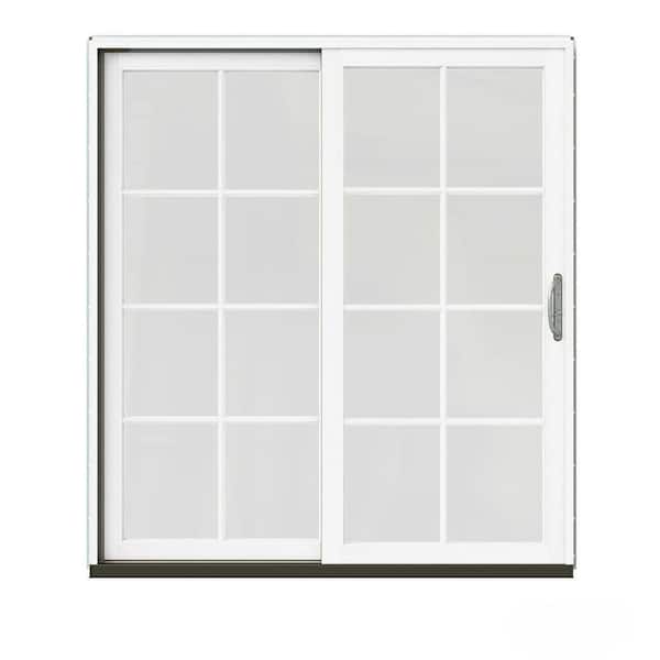 JELD-WEN 72 in. x 80 in. W-2500 Contemporary Vanilla Clad Wood Left-Hand 8 Lite Sliding Patio Door w/White Paint Interior