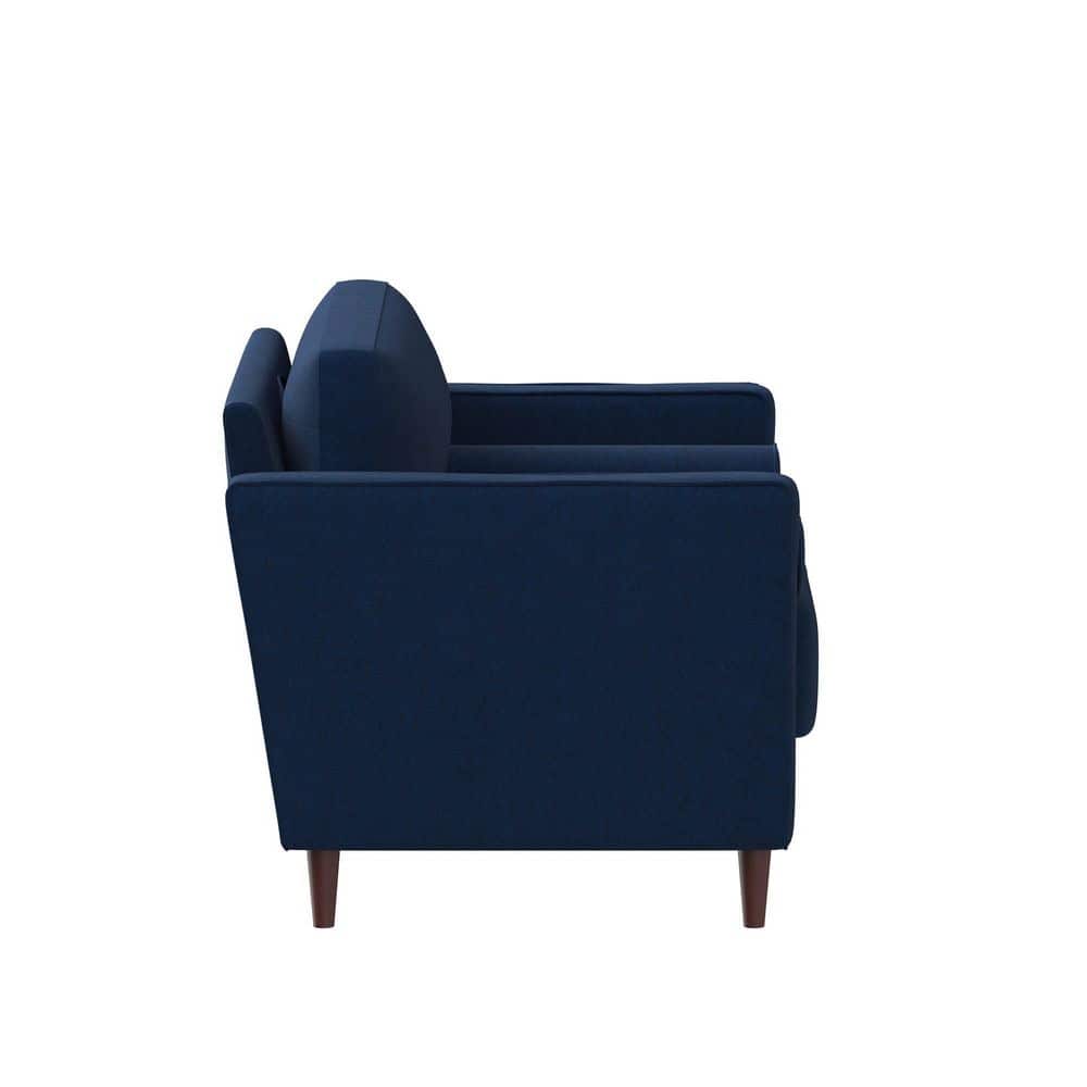 Elegant Navy Blue Microfiber Accent Chair with Wood Legs