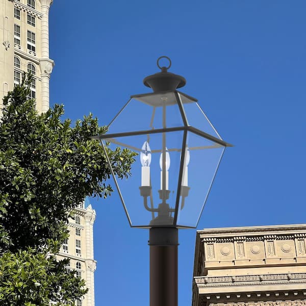 Ainsworth 22 in. 3-Light Black Cast Brass Hardwired Outdoor Rust Resistant Post Light with No Bulbs Included