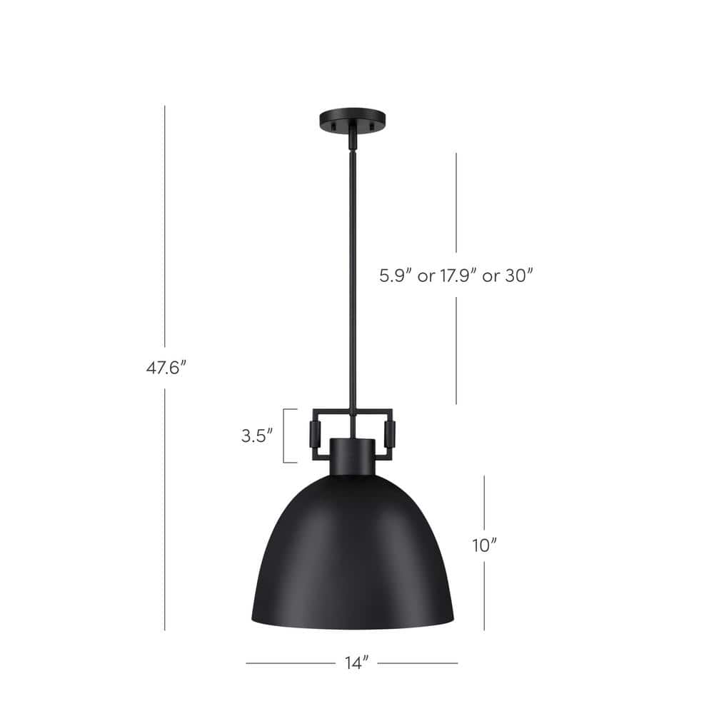 Matte Black Glass Bowl Pendant Light with LED