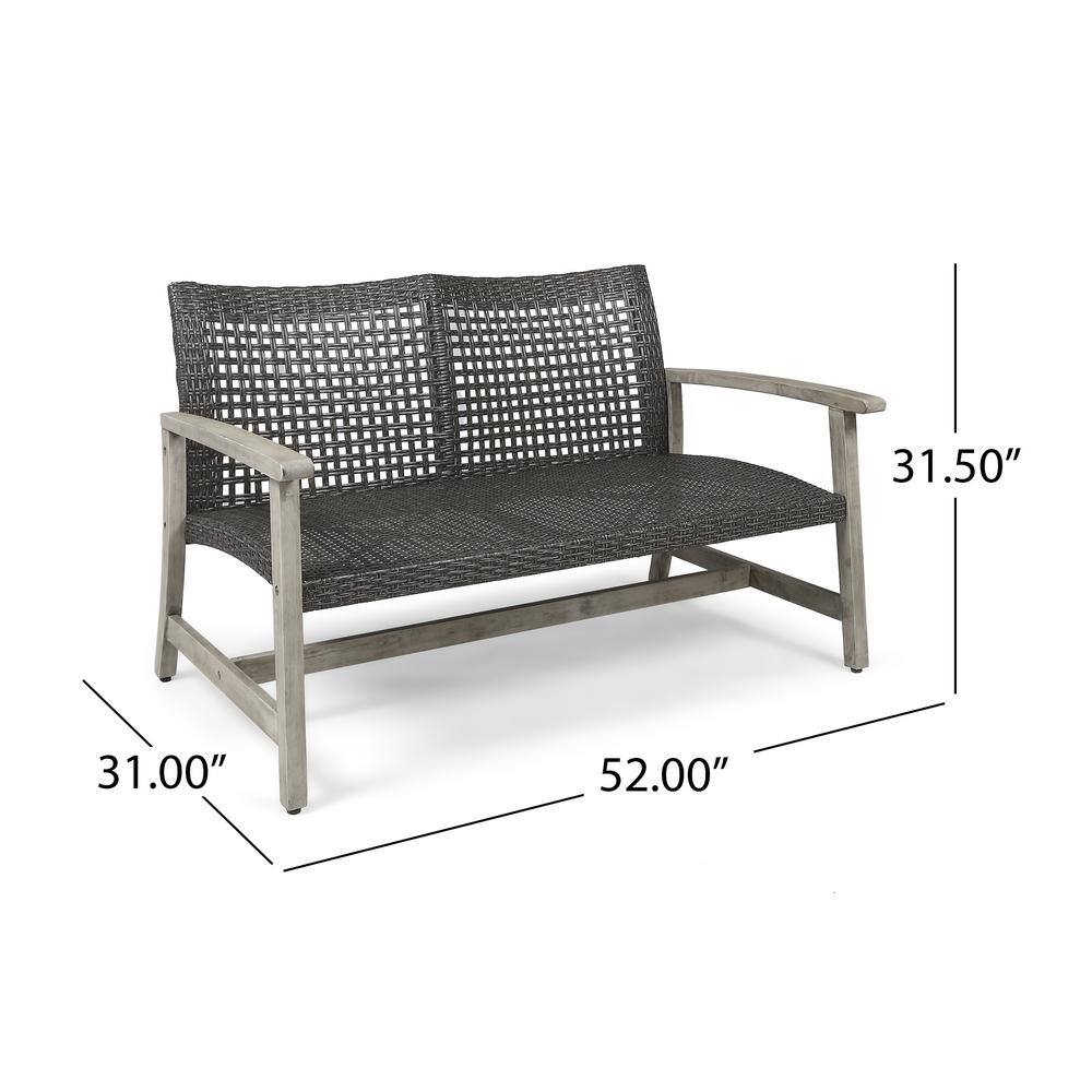Light Gray Wash Wicker and Wood Two-Seater Outdoor Loveseat