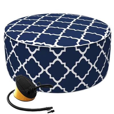 21 in. x 9 in. Patio Inflatable Ottoman and Footrest Stool in Geometry Navy