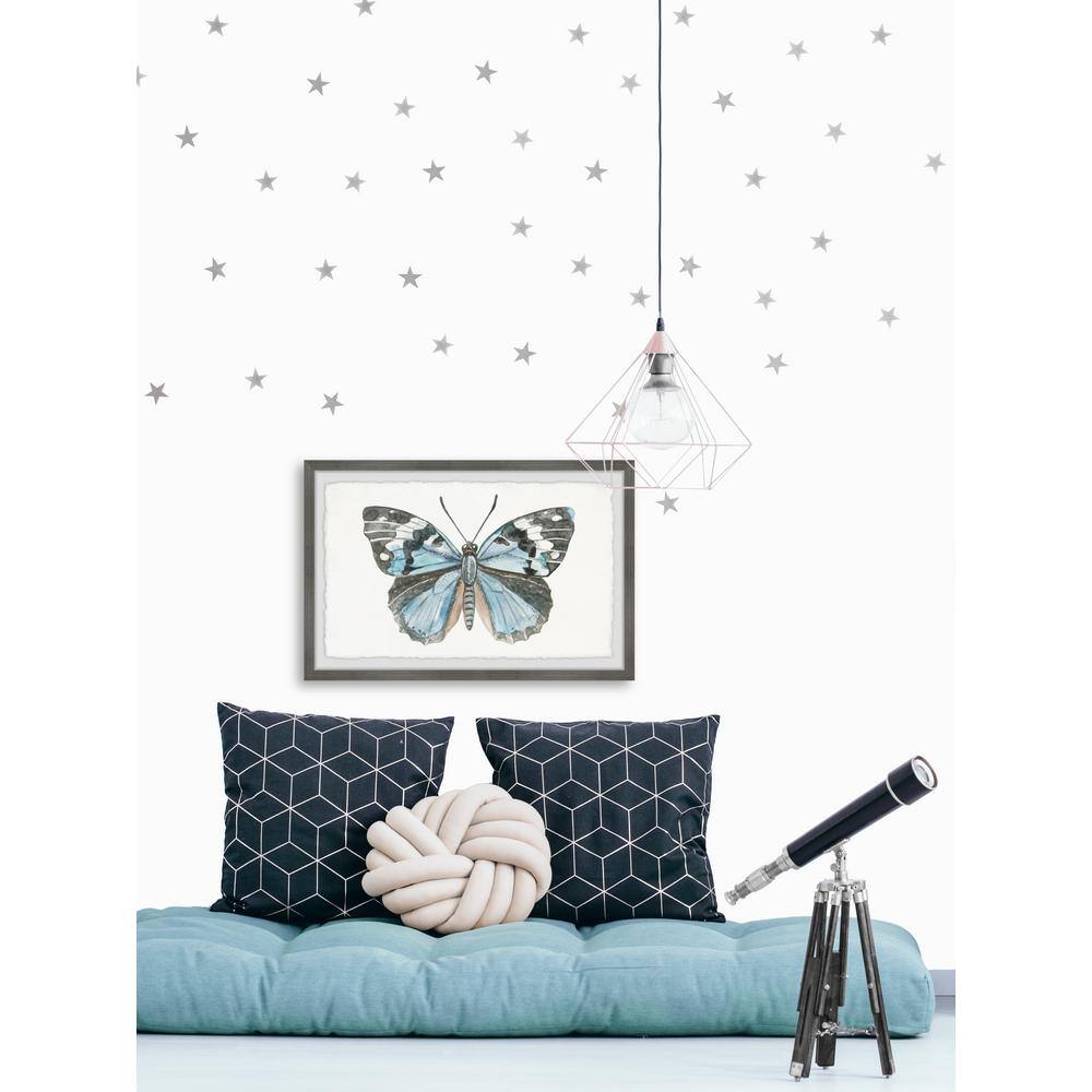 Blue and Black Butterfly Watercolor Print with Gray Frame