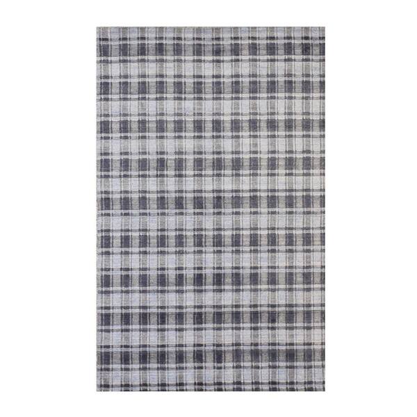 Thomas Rug EORC 5 ft. x 8 ft. Blue Handmade Bamboo Silk Contemporary Geometric ...