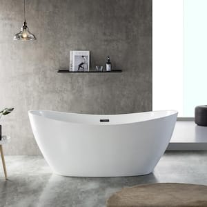 67 in. Acrylic Flatbottom Freestanding Soaking Bathtub in Glossy White