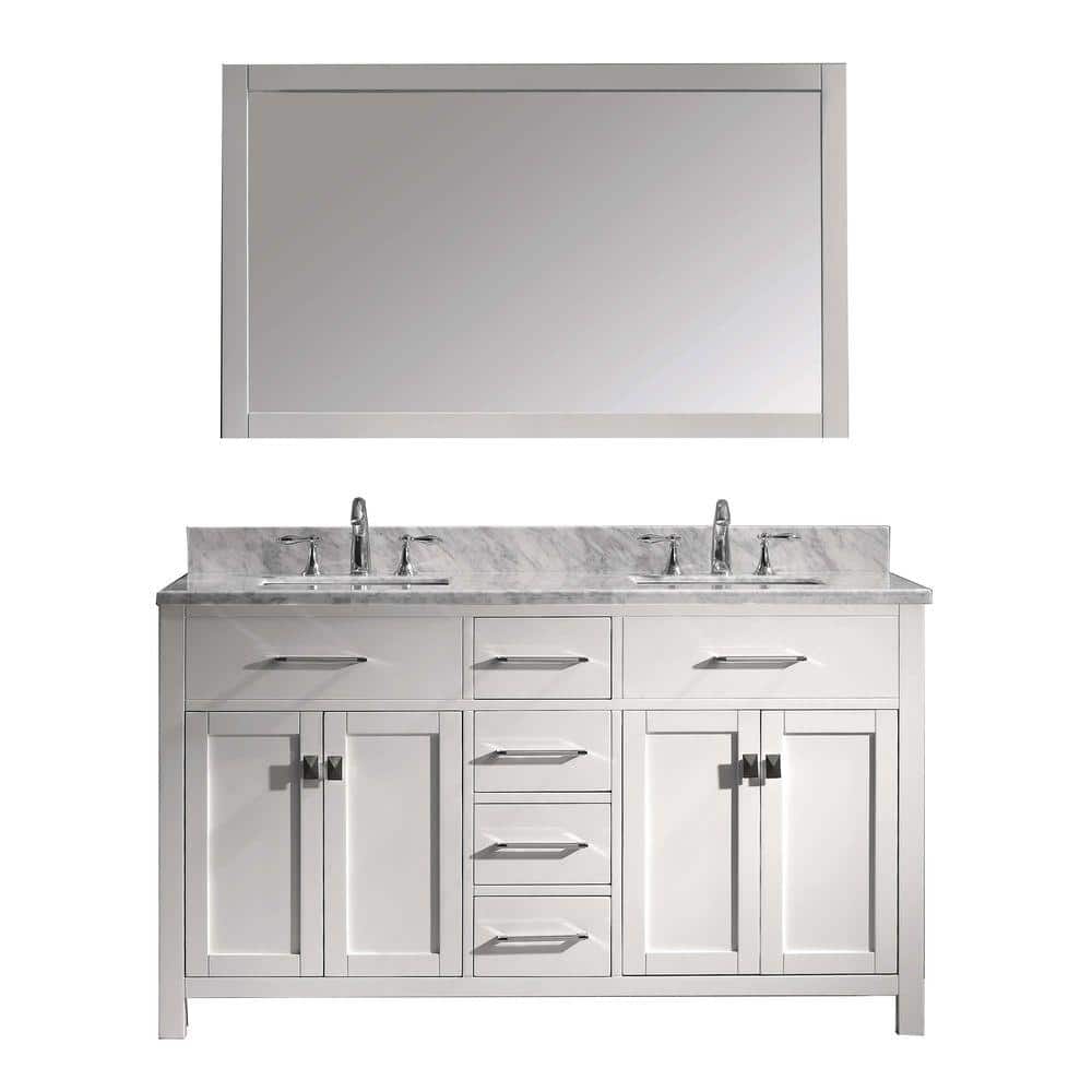 Reviews For Virtu Usa Caroline 60 In W Bath Vanity In White With Marble Vanity Top In White With Square Basin And Mirror Md 2060 Wmsq Wh The Home Depot