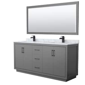 Icon 72 in. W x 22 in. D x 35 in. H Double Bath Vanity in Dark Gray with White Carrara Marble Top and 70" Mirror