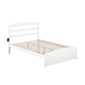 Warren 53-1/2 in. W White Full Solid Wood Frame with Footboard and Attachable USB Device Charger Platform Bed