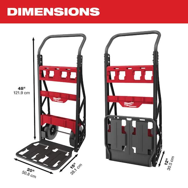 Milwaukee PACKOUT 20 in. 2-Wheel Folding Utility Cart w/3/8 in. and 1/4 in. SAE/Metric Mechanics Set (107-Piece)