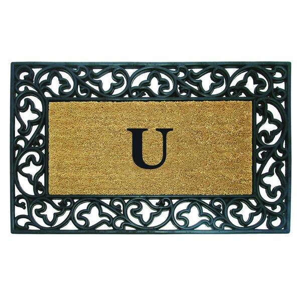 Nedia Home Acanthus Border 30 in. x 48 in. Rubber Coir Monogrammed U Door Mat