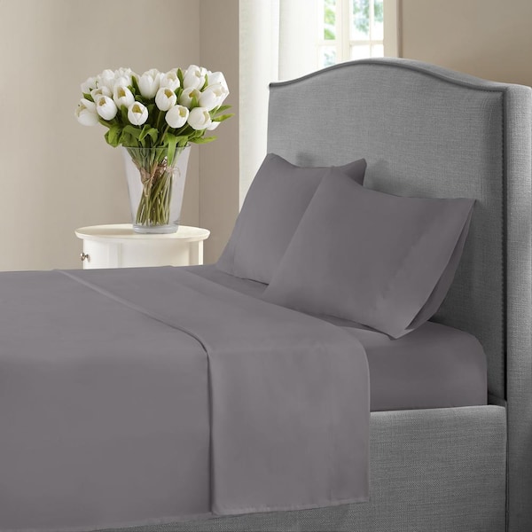 Unbranded Gray 1200-Thread Count Deep Pocket Solid Cotton Queen Sheet Set