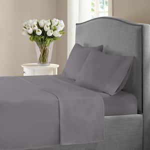 Gray 1200-Thread Count Deep Pocket Solid Cotton Twin Sheet Set