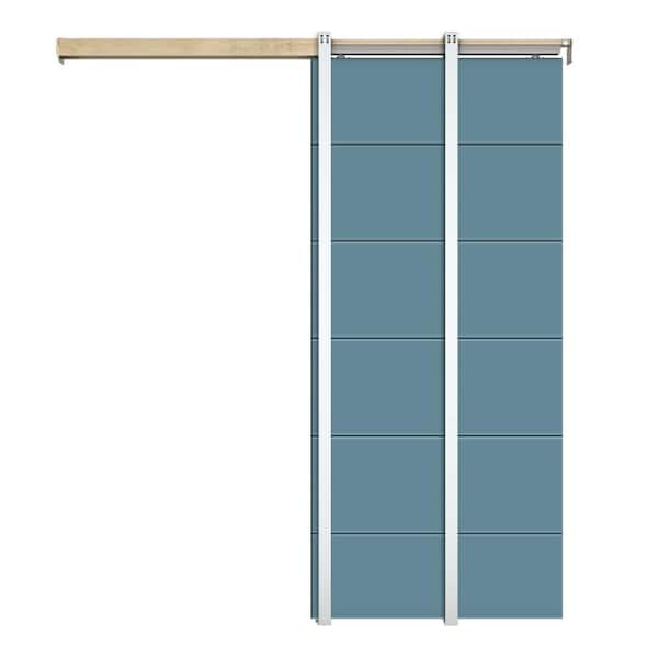 CALHOME 30 in. x 80 in. Dignity Blue Painted Composite MDF Sliding Door with Pocket Door Frame and Hardware Kit