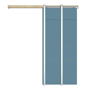 30 in. x 80 in. Dignity Blue Painted Composite MDF Sliding Door with Pocket Door Frame and Hardware Kit