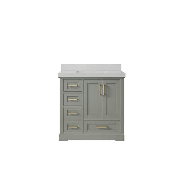 Willow Collections Boston 36 in. W x 22 in. D x 36 in. H Single Sink Bath Vanity Center in Evergreen with 2 in. Carrara Quartz Top