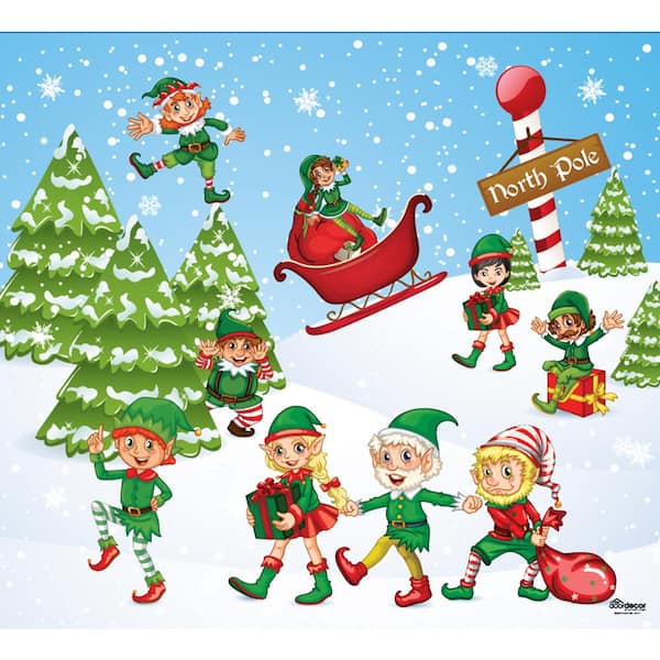 Have A Question About My Door Decor 7 Ft X 8 North Pole Elves Christmas Garage Mural For Single Car Pg 1 The Home Depot - Christmas Elf Decorations Home Depot