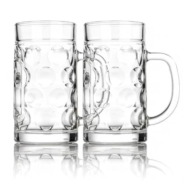20 oz. Freezer Safe Beer Stein, Clear Glass, Handled Beer Mug, Oktoberfest Style Drinking Cup, Gifts for Dad (Set of 2)