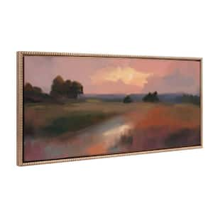 Modern Abstract Landscape Framed Canvas Wall Art" 1-Piece Gold Framed Canvas Art Print, 18 in. x 40 in.