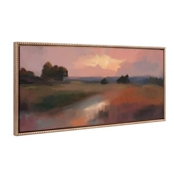 Kate and Laurel Modern Abstract Landscape Framed Canvas Wall Art" 1-Piece Gold Framed Canvas Art Print, 18 in. x 40 in.