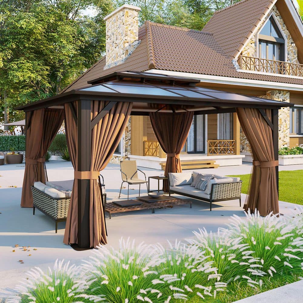Sizzim 14 ft. x 12 ft. Double Polycarbonate Roof Gazebo with