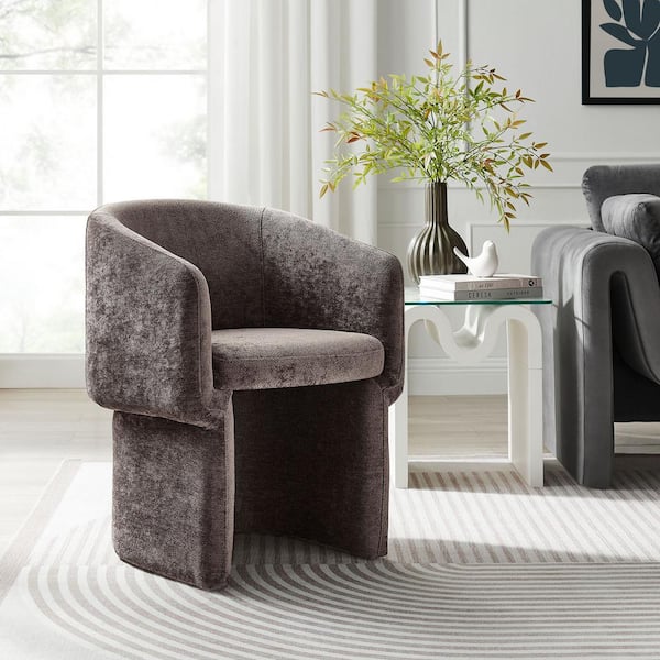 Verity Modern Chenille Barrel Dining Chair in Chocolate Brown-Fabric Upholstered Accent Armchair With Curved Back