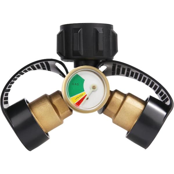 Dual Propane Tank Connection Level Indicator Y Splitter Adapter with Gauge for 5-40lb Propane Tank
