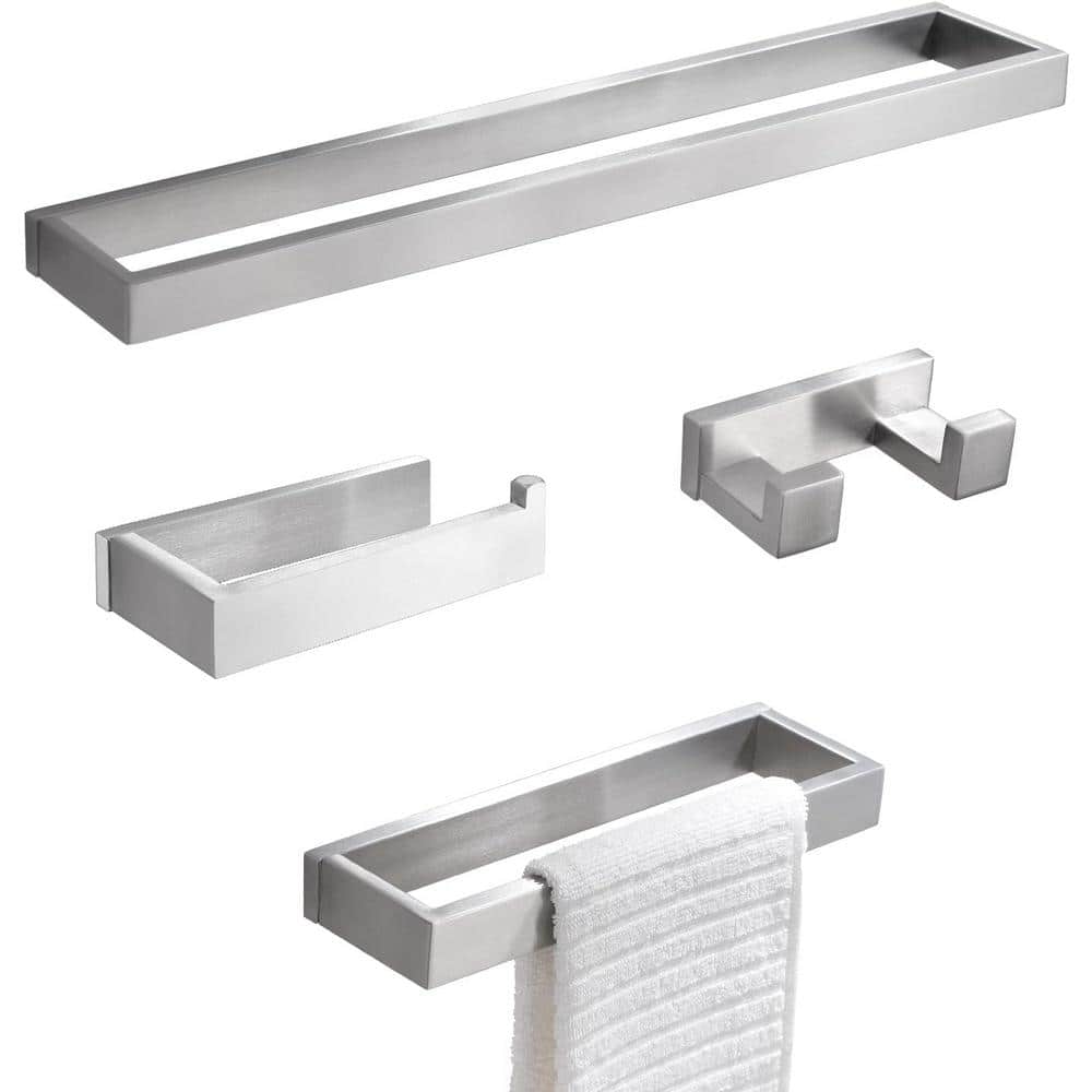 23.6 in. Wall Mounted, Towel Bar in Brushed Nickel, 4-Piece