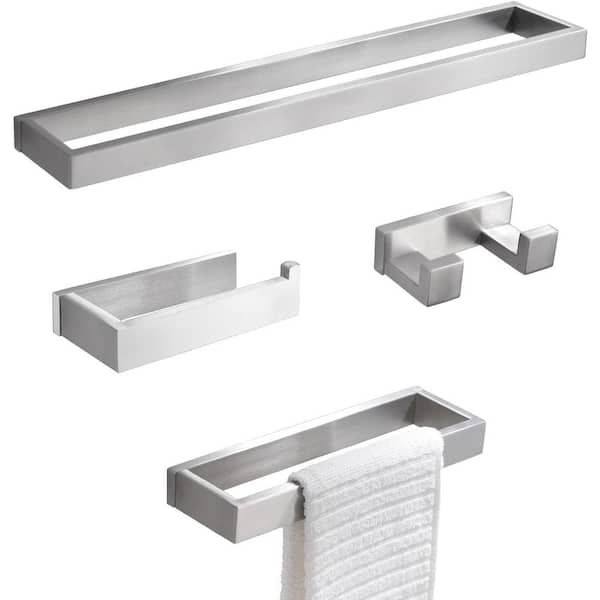 Dyiom 23.6 in. Wall Mounted, Towel Bar in Brushed Nickel, 4-Piece