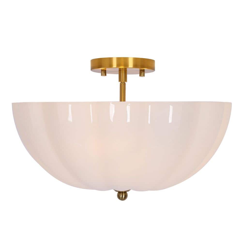 3-Light 16 in. Modern Bowl Plating Natural Brass Semi-Flush Mount for Bedroom with Opal Glass Shade and No Bulb Included price history on PriceWatchPro