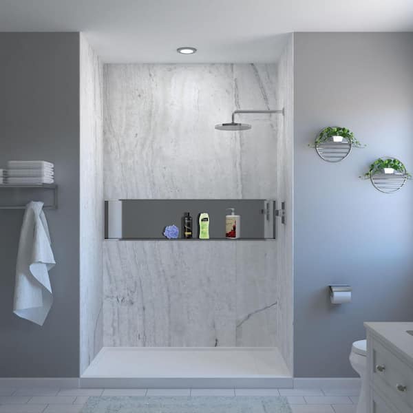 Transolid Titan 60 in. W x 96 in. H x 48 in. D 4-Piece Glue-Up Alcove Shower Wall Surround in Savanna Grey (Honed)