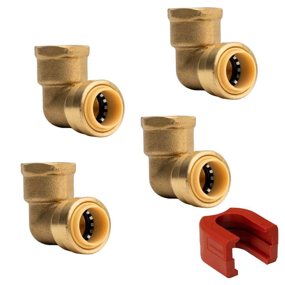 1/2 in. Push-to-Connect x FNPT (Female Thread) Brass 90-Degree Elbow Fitting with SlipClip Release Tool (4-Pack) price history on PriceWatchPro