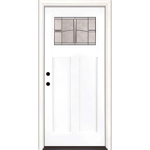 Feather River Doors Tideland 34 in. x 80 in. Right Hand Inswing 1/4 Lite Decorative Glass Smooth Unfinished Fiberglass Prehung Front Door