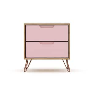 Intrepid 2.0 Nature And Rose Pink Mid-Century Modern 2-Drawer Nightstand