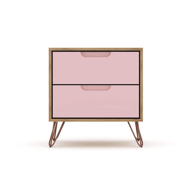 Luxor Intrepid 2.0 Nature And Rose Pink Mid-Century Modern 2-Drawer Nightstand