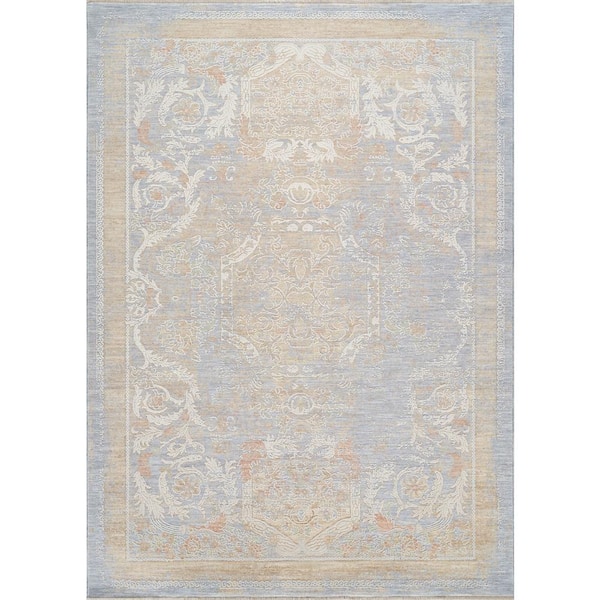 Amboise Light Blue/Ivory 9 ft. x 12 ft. Floral Area Rug