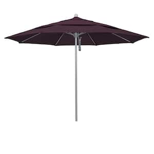 11 ft. Gray Woodgrain Aluminum Commercial Market Patio Umbrella Fiberglass Ribs and Pulley Lift in Purple Pacifica
