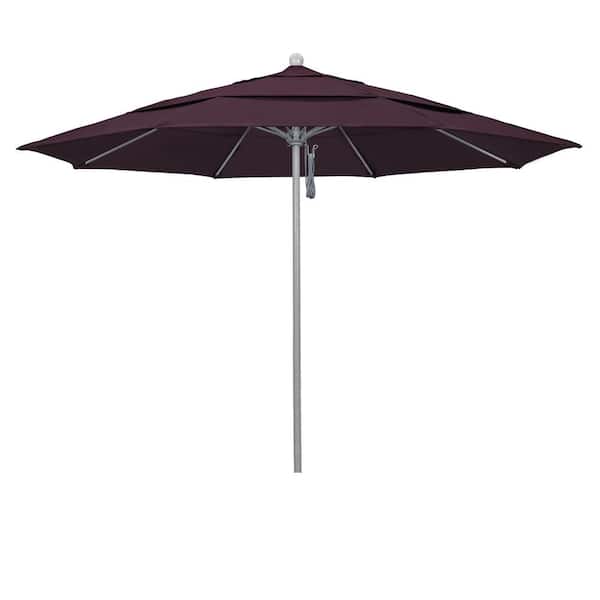 California Umbrella 11 ft. Gray Woodgrain Aluminum Commercial Market Patio Umbrella Fiberglass Ribs and Pulley Lift in Purple Pacifica