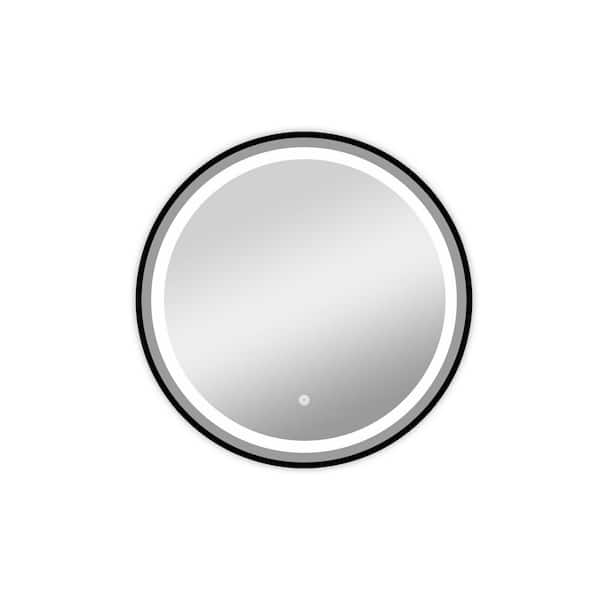 32 in. W x 32 in. H LED Black metal frame Round Framed Wall Bathroom ...