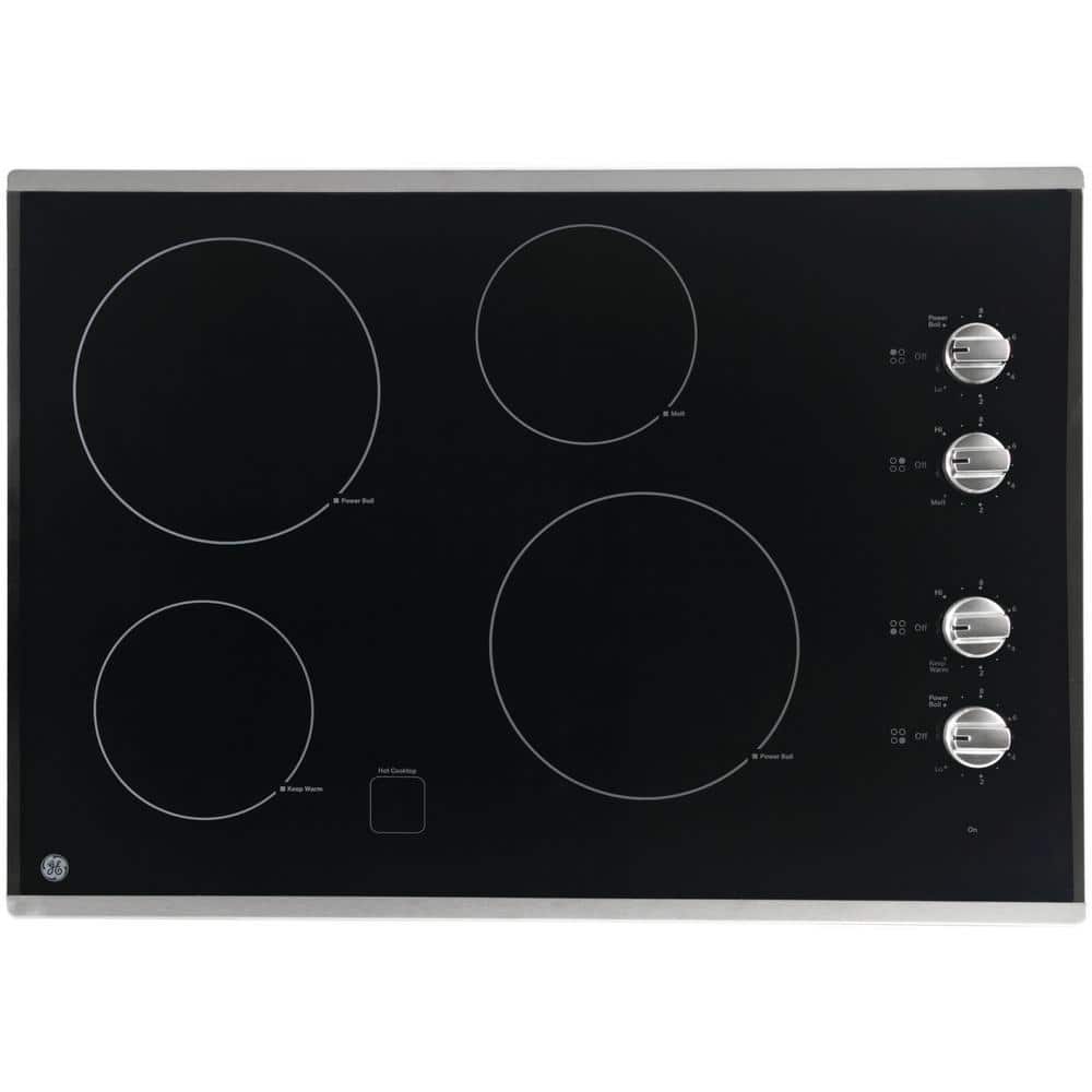 GE 30 in. Radiant Electric Cooktop in Stainless Steel with 4 Elements including 2 Power Boil Elements, Silver
