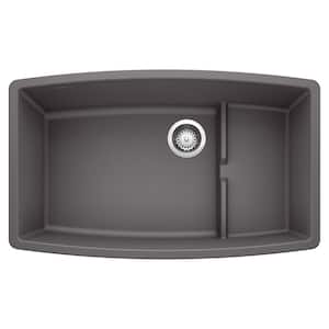PERFORMA CASCADE 32 in. Undermount Single Bowl Cinder Granite Composite Kitchen Sink with Mesh Colander