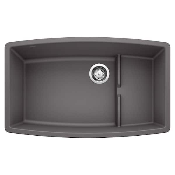 Blanco PERFORMA CASCADE 32 in. Undermount Single Bowl Cinder Granite Composite Kitchen Sink with Mesh Colander