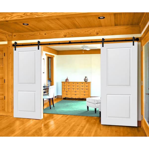 72 in. x 80 in. Primed 15-Lite Double Door with Barn Door Hardware Kit