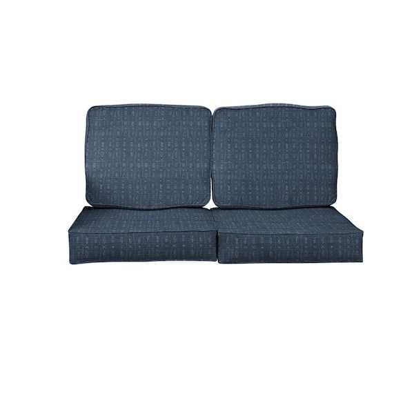 SORRA HOME 27 in. x 30 in. Sunbrella Embrace Indigo Deep Seating Indoor/Outdoor Loveseat Cushion