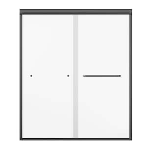 60 in. W x 70 in. H Double Sliding Semi-Frameless Shower Door in Black Finish with Clear Tempered Glass