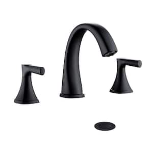 ABA deck-mount 8 in. Widespread Double Handle High-Arc Bathroom Faucet Drain Kit Included in Matte Black (1-Pack)