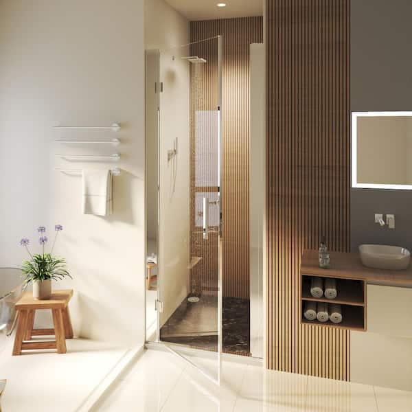 28 in. to 30 in. W x 72 in. H Pivot Hinged Swing Frameless Shower Door in Chrome with Clear Glass