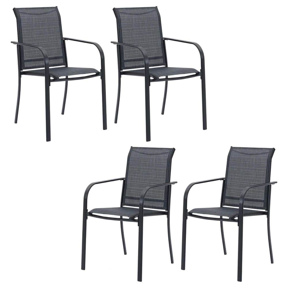 4-Piece Stackable Outdoor Dining Chairs with Rust-Resistant Metal Frame and Breathable Textilene Fabric in Dark Gray price history on PriceWatchPro