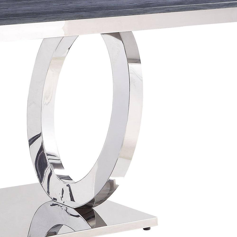 Gray Faux Marble and Stainless Steel Dining Table