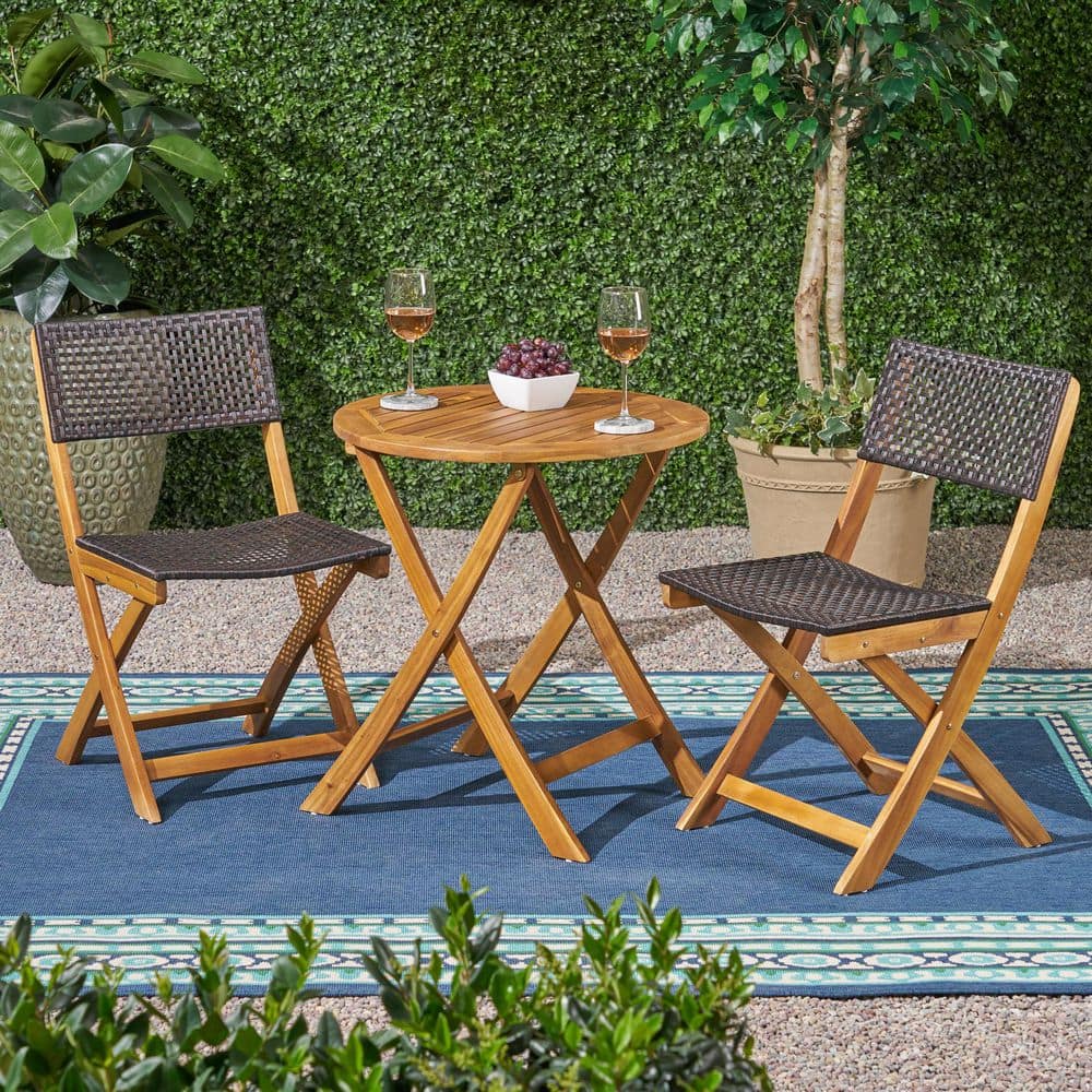 3 Pieces Wood Outdoor Bistro Sets, 2 Chairs + 1 Table, for Porch, Lawn, Yar